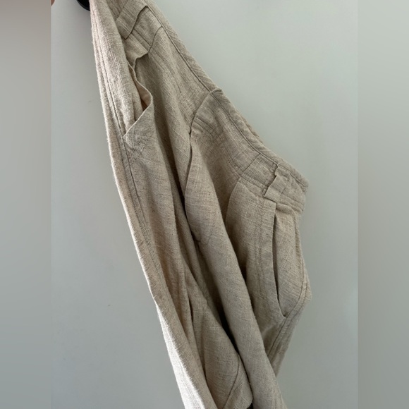 Free People Tan Linen Trousers Women Size 10 High Waist Pleated Cream - Picture 4 of 4